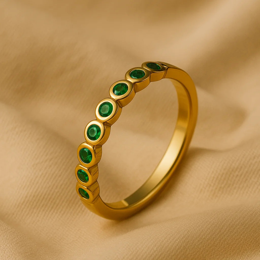 Anillo Lineal Cristal Verde - Delgado