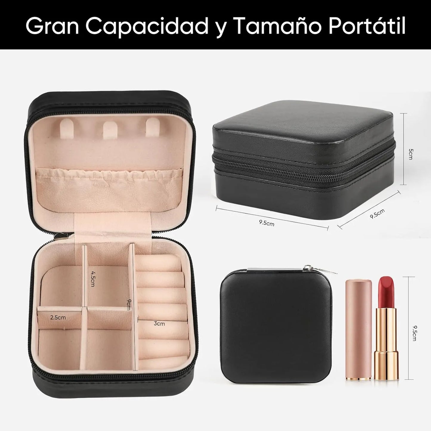 3 Joyeros de color negro conlas medidas reales tanto uinteriores como exteriores