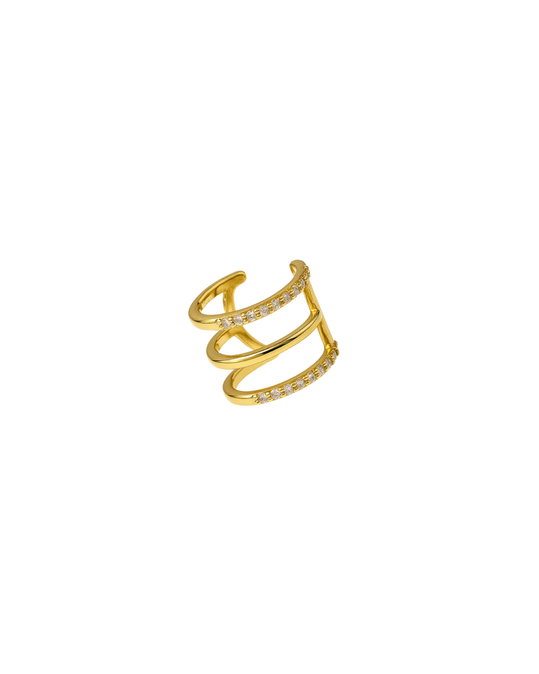 Ear cuff tres aros con circones visto desde ángulo superior