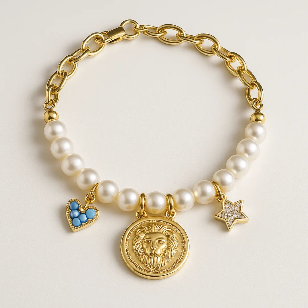 Pulsera importada de cadena dorada y dije central león