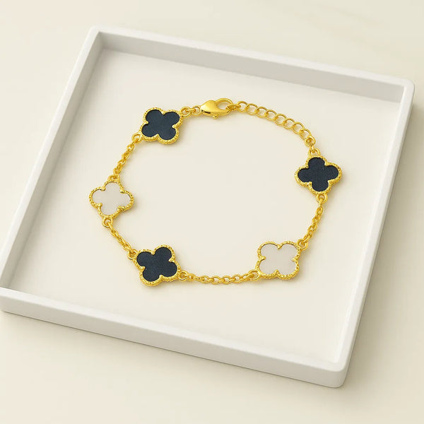 Pulsera Trebol Blanco & Negro