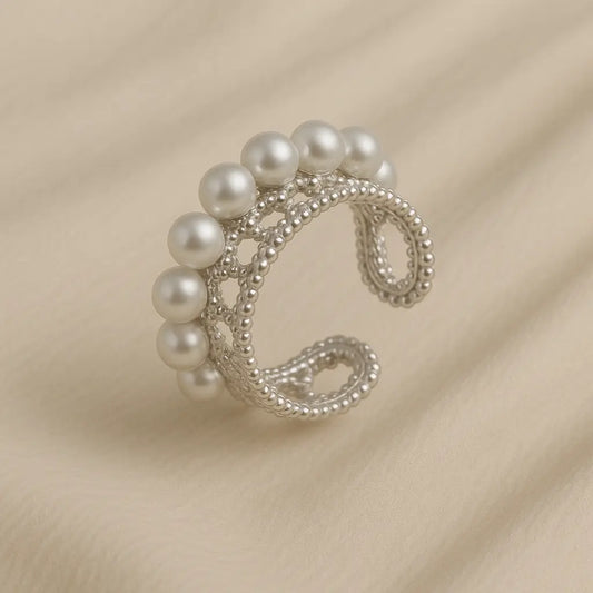 Ear Cuff Plateado Perlas