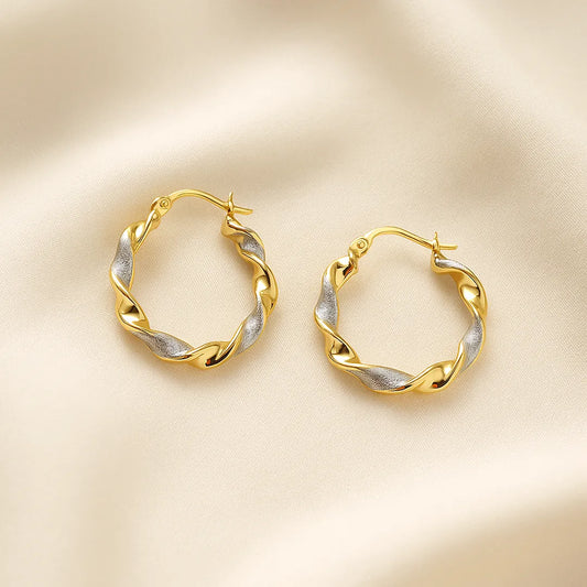 Candongas trenzadas bicolor dorado y plateado para mujer

