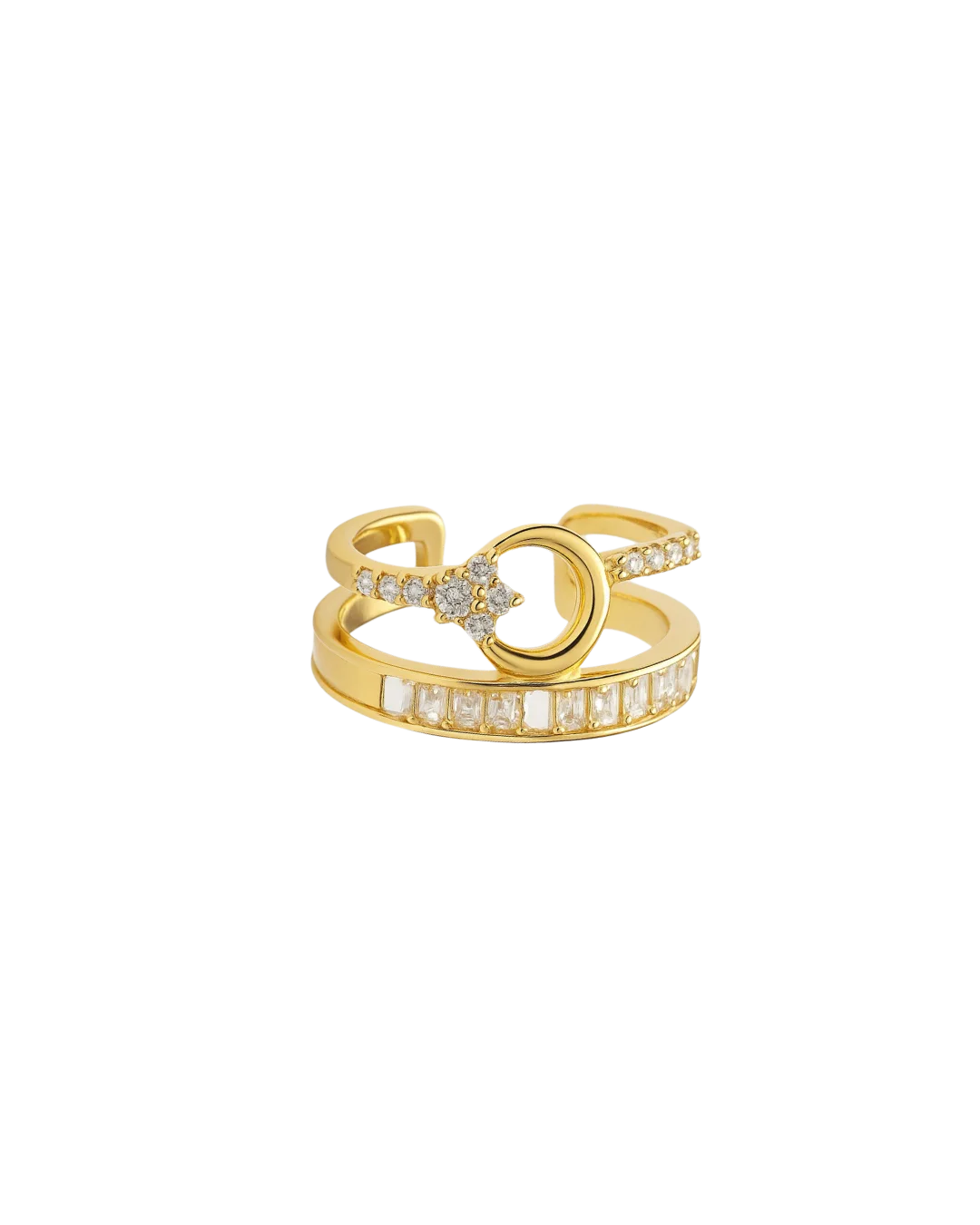Ear cuff dorado mini con circones brillantes sobre fondo neutro

