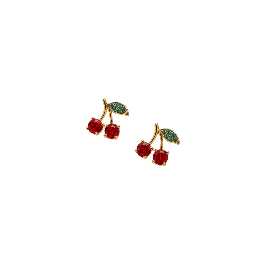 Diseño detallado de los aretes Topo Cherry Mini tipo cereza, accesorios para mujer únicos con toque creativo.